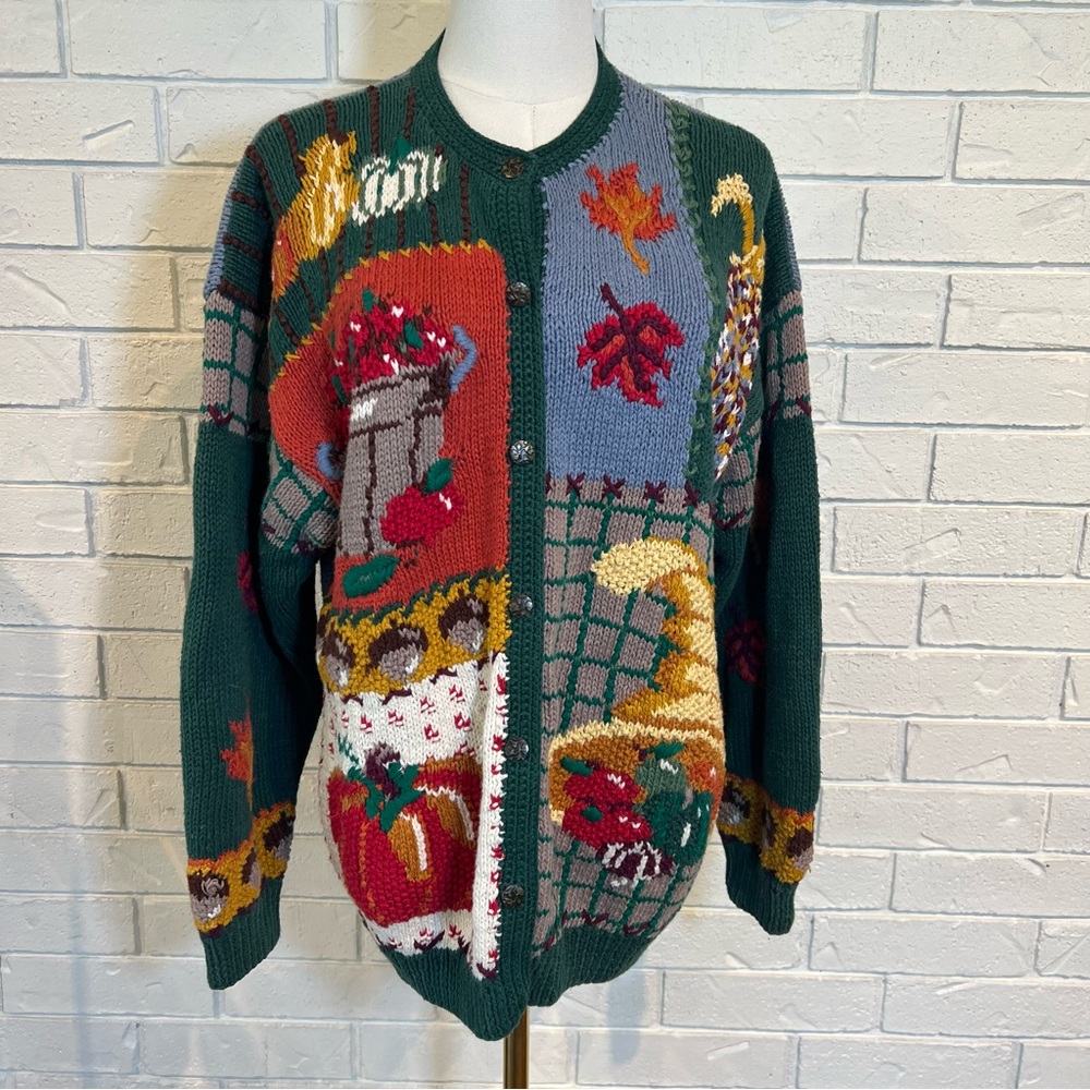 Vintage 90s Northern Isles Fall Themed Cardigan Sweater Womens M